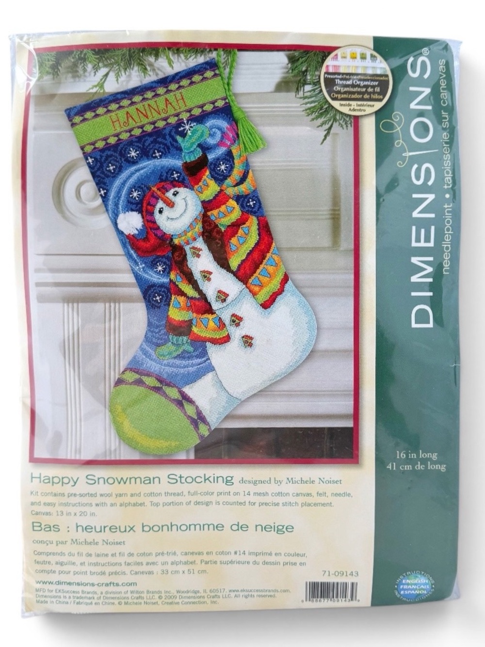 Dimensions 71-09143 Happy Snowman Needlepoint Christmas Stocking Kit 16" NEW